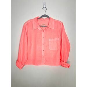 Universal Thread Linen Blend Button Down XXL Coral Pink Crop